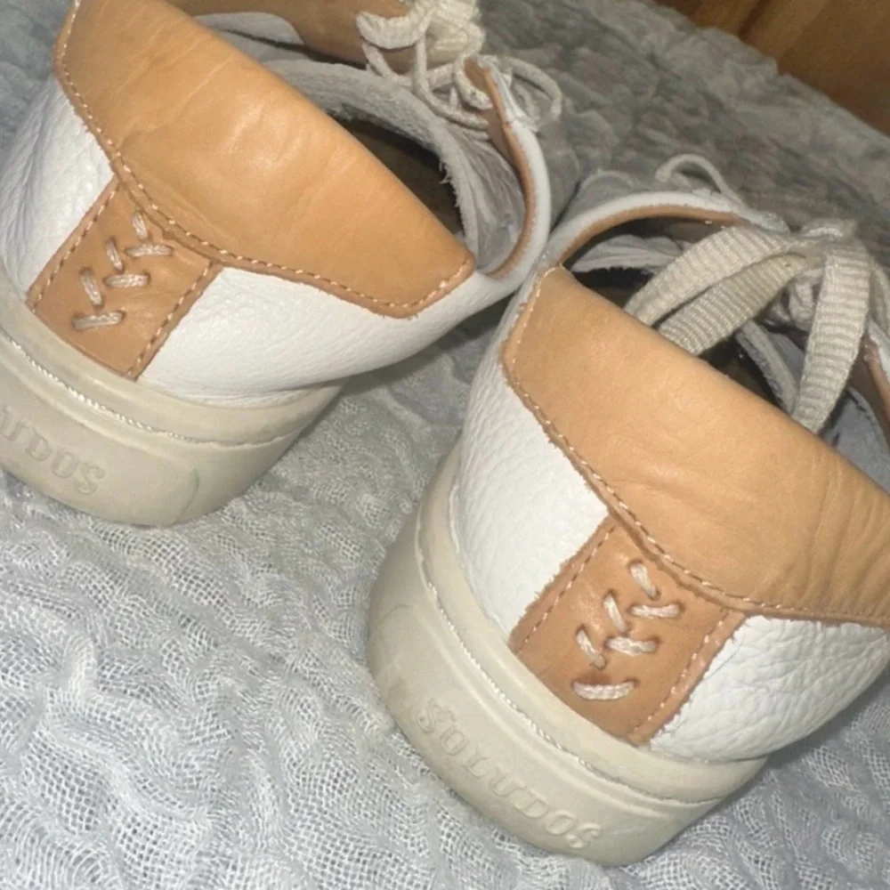 Soludos Ibiza Leather Sneakers White Tan Minimalist Lace Up Comfort 7